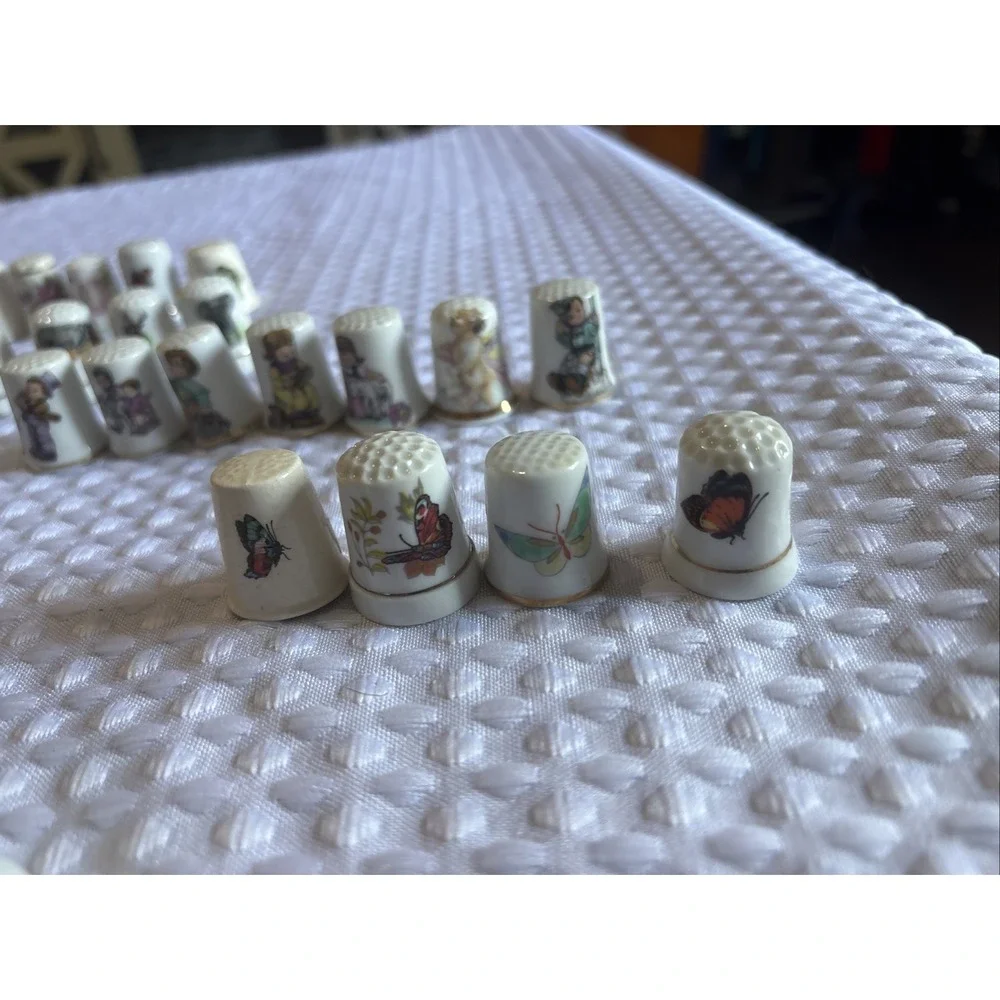 Vintage Thimble Collection of 50 Birds Animals Flowers Butterfly's States Lot